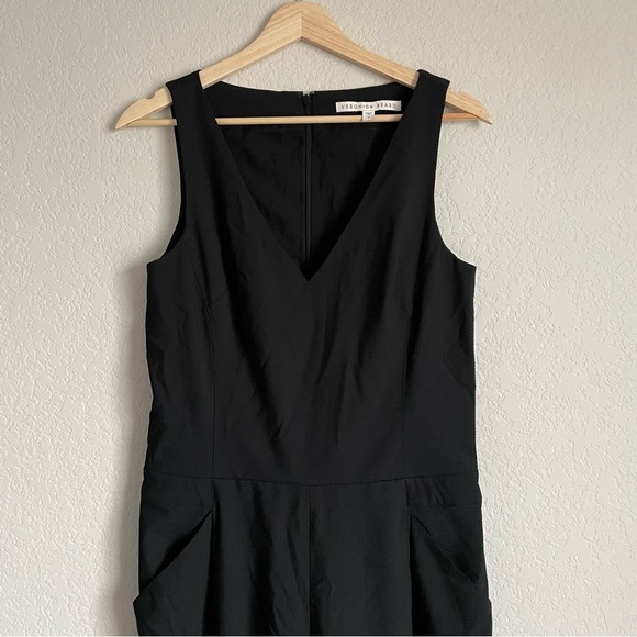 Veronica beard jumpsuit women's 6 black wide leg v-neck tuxedo sleeveless - Picture 4 of 7